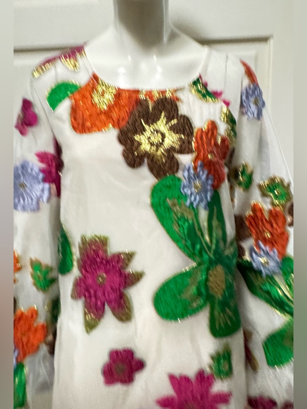 En Crème Floral Organza Bubble Sleeve Mini Dress long sleeve womens Sz Medium - Picture 8 of 13